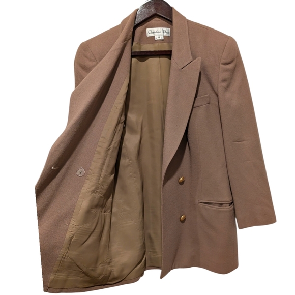 Vintage Christian Dior USA Double Breasted 100% Wool Blazer - Camel Tan Size 4 - Picture 4 of 8